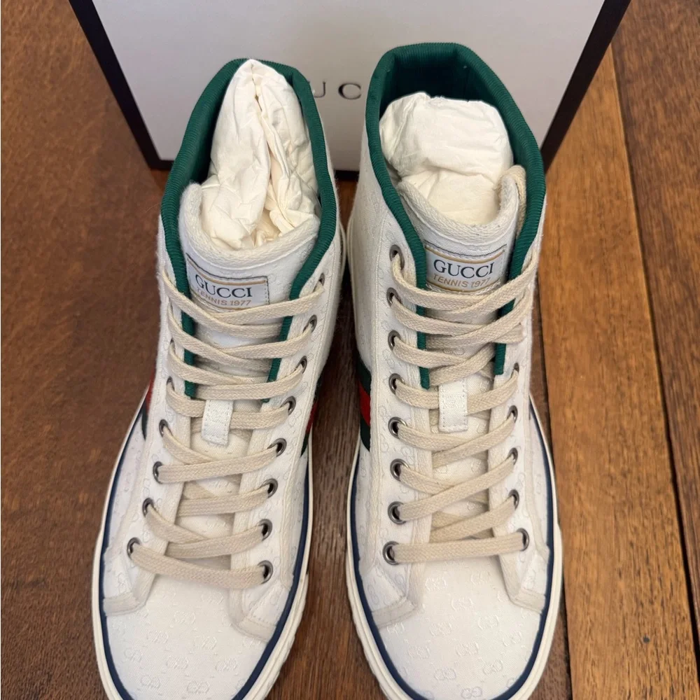 Authentic Women’s Gucci Tennis 1977 Mini GG High Tops White Canvas Sz 38 - Picture 3 of 16